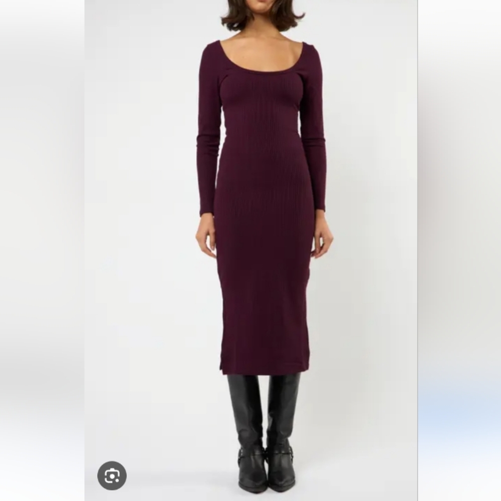 ACNE XS Long Sleeve Tencel Maxi Dress Maroon